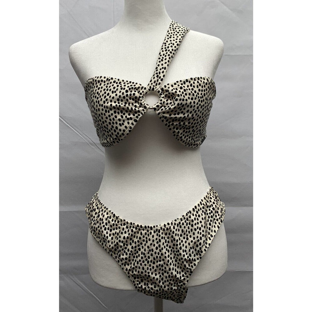 Kendall + Kylie One shoulder Top, Bottom Animal Dot Print Bikini Sz. XL Mob Wife